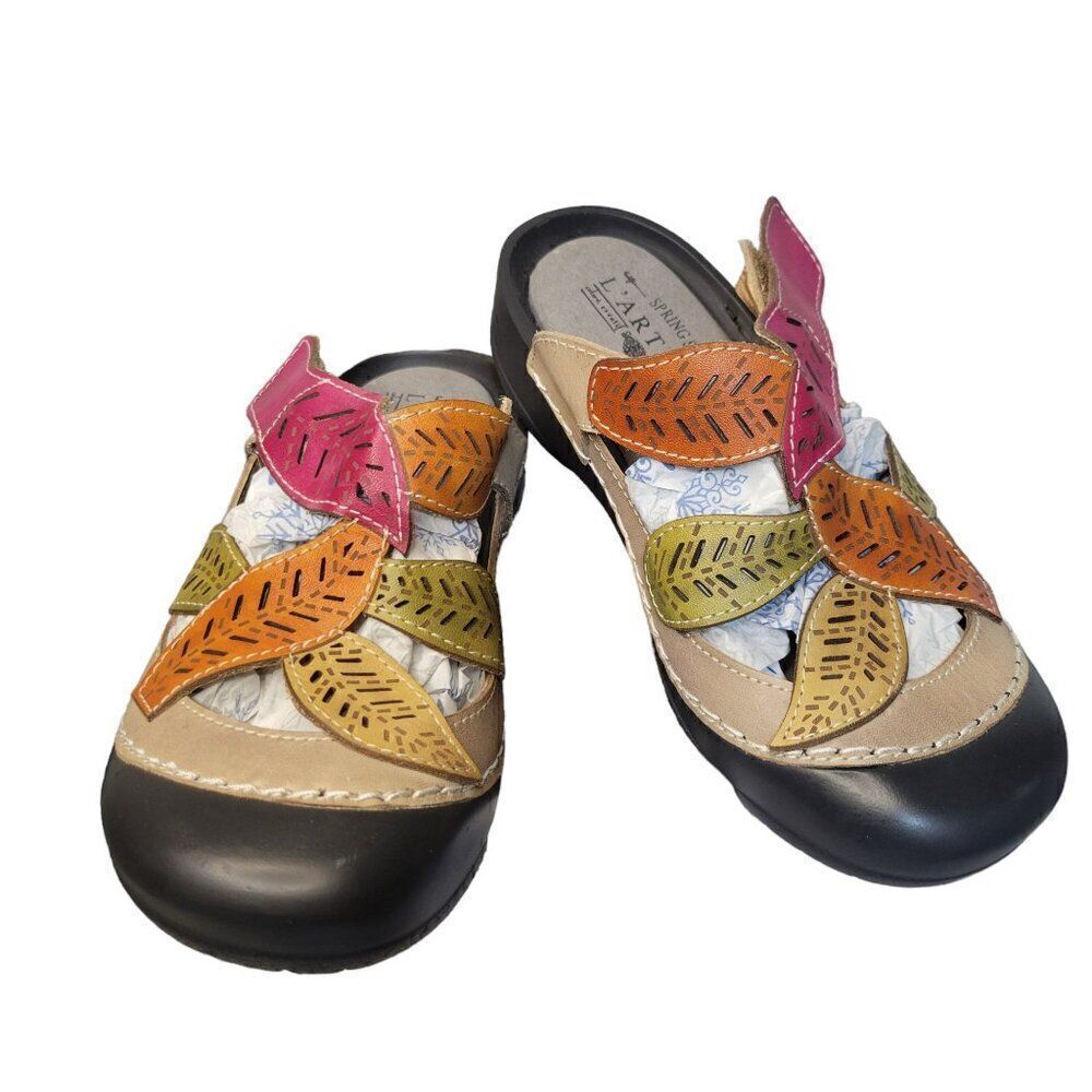 L'ARTISTE Jexa Grym Multi Colored Leather Clogs (Size 7)